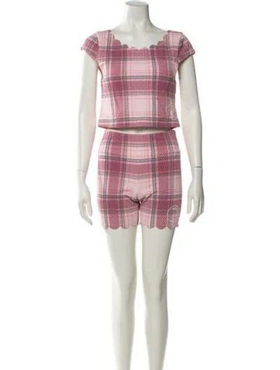 Pre-owned Marysia Plaid Print Scalloped Accent Bikini W/ Tags In Pink