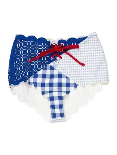 Pre-owned Marysia Plaid Print Scalloped Accent Bottoms In Multi
