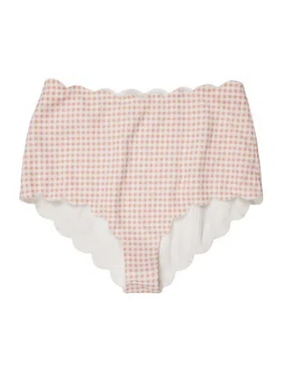 Pre-owned Marysia Plaid Print Scalloped Accent Bottoms In Pink
