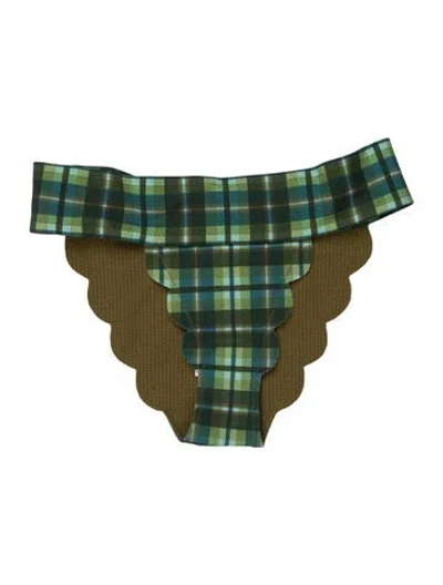 Pre-owned Marysia Plaid Print Scalloped Accent Bottoms W/ Tags In Green