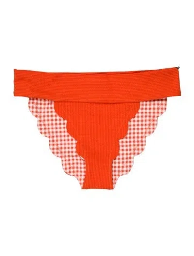 Pre-owned Marysia Plaid Print Scalloped Accent Bottoms W/ Tags In Orange