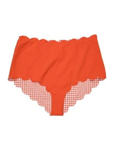 Pre-owned Marysia Plaid Print Scalloped Accent Bottoms W/ Tags In Orange