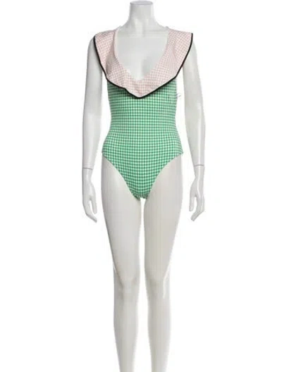 Pre-owned Marysia Plaid Print Scalloped Accent One-piece W/ Tags In Green
