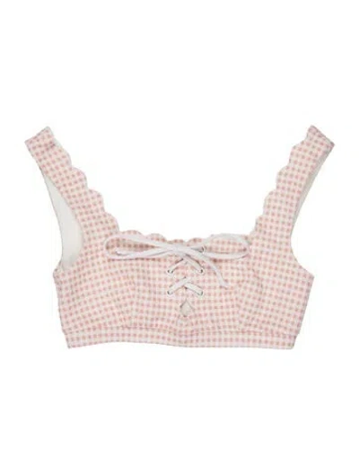 Pre-owned Marysia Plaid Print Scalloped Accent Top In Pink