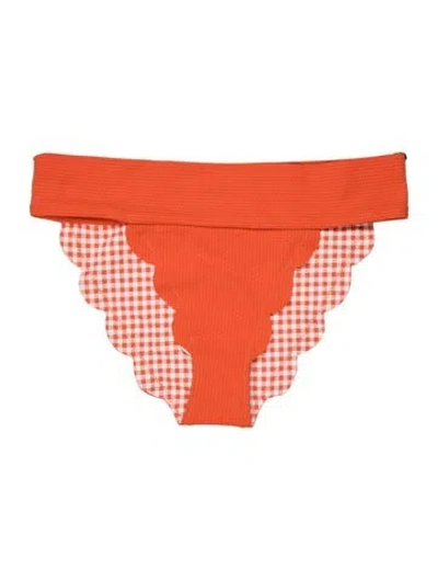 Pre-owned Marysia Plaid Print Scalloped Accent Top W/ Tags In Orange