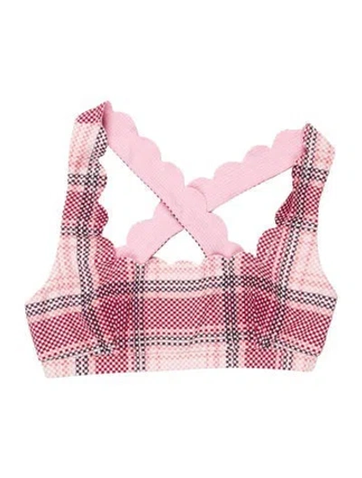 Pre-owned Marysia Plaid Print Scalloped Accent Top W/ Tags In Pink
