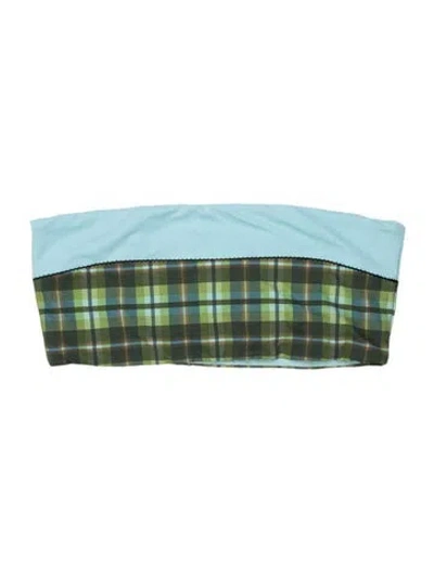 Pre-owned Marysia Plaid Print Whipstitch Trim Top In Blue
