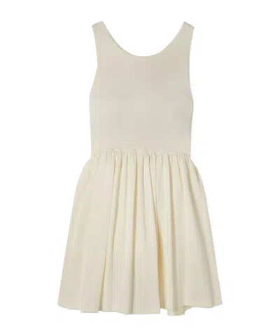 Marysia Pleated Stretch-seersucker Tennis Dress In Neutral
