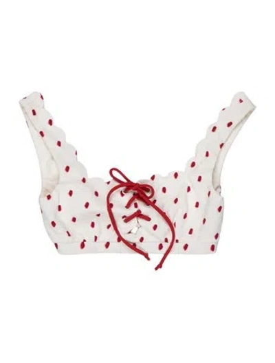 Pre-owned Marysia Polka Dot Print Scalloped Accent Top In White