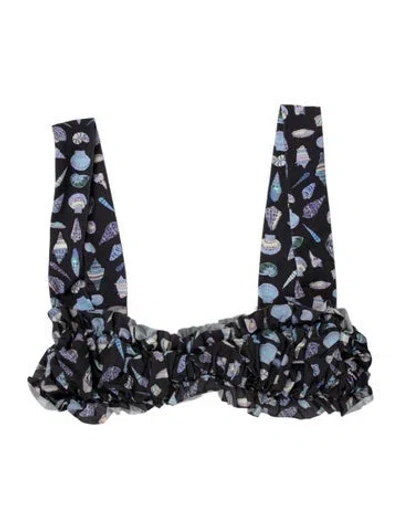 Pre-owned Marysia Printed Ruffle Embellishment Top In Blue