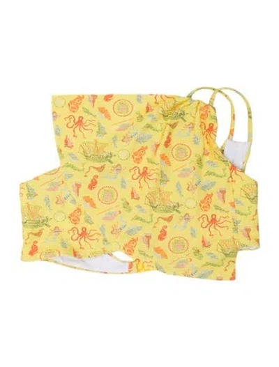 Pre-owned Marysia Printed Ruffle Embellishment Top In Yellow