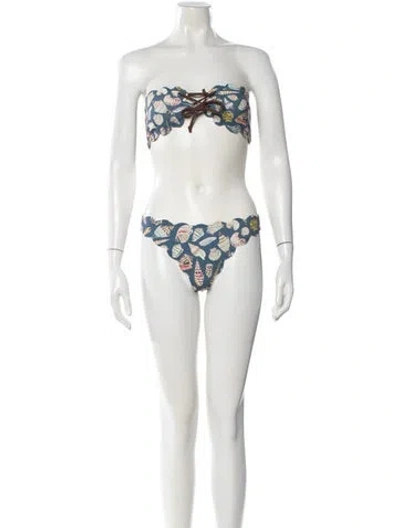 Pre-owned Marysia Printed Scalloped Accent Bikini In White