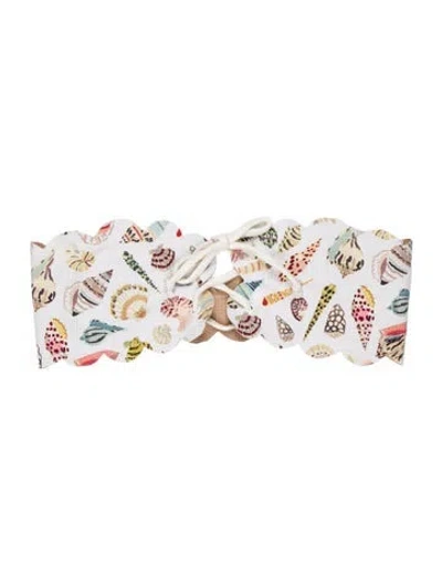 Pre-owned Marysia Printed Scalloped Accent Top In White