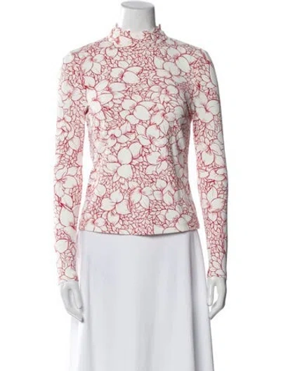 Pre-owned Marysia Resort Floral Print Mock Neck Blouse In Pink