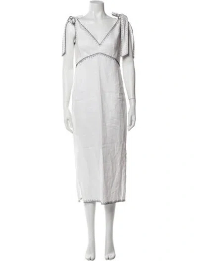 Pre-owned Marysia Resort Linen Midi Length Dress In White