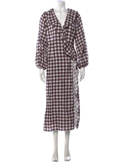 Pre-owned Marysia Resort Plaid Print Midi Length Dress In Brown