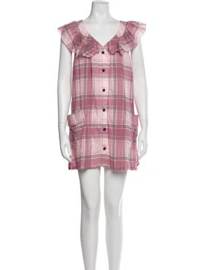Pre-owned Marysia Resort Plaid Print Mini Dress In Pink