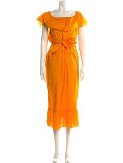 Pre-owned Marysia Resort Square Neckline Midi Length Dress In Orange