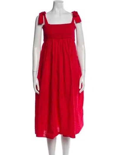 Pre-owned Marysia Resort Square Neckline Midi Length Dress In Red
