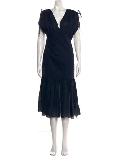 Pre-owned Marysia Resort V-neck Midi Length Dress In Blue