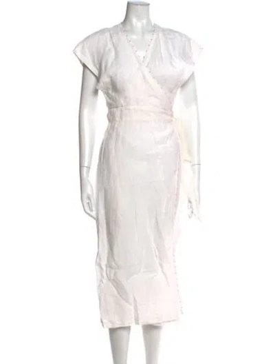 Pre-owned Marysia Resort V-neck Midi Length Dress In White