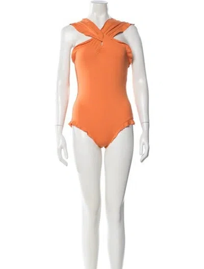 Pre-owned Marysia Ruffle Embellishment One-piece In Orange