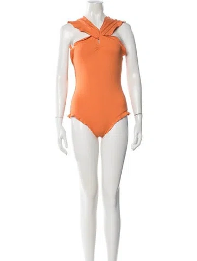 Pre-owned Marysia Ruffle Embellishment One-piece In Orange
