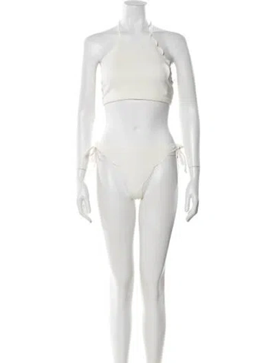 Pre-owned Marysia Scalloped Accent Bikini In Neutral