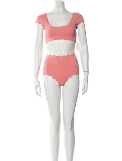 Pre-owned Marysia Scalloped Accent Bikini In Pink