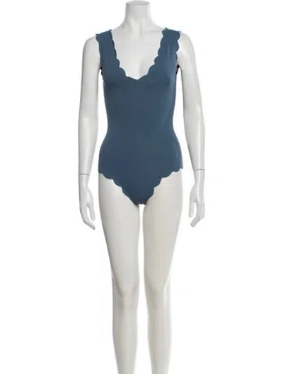 Pre-owned Marysia Scalloped Accent One-piece W/ Tags In Blue