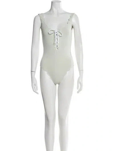 Pre-owned Marysia Scalloped Accent One-piece In White