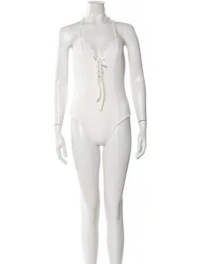 Pre-owned Marysia Scalloped Accent One-piece In White