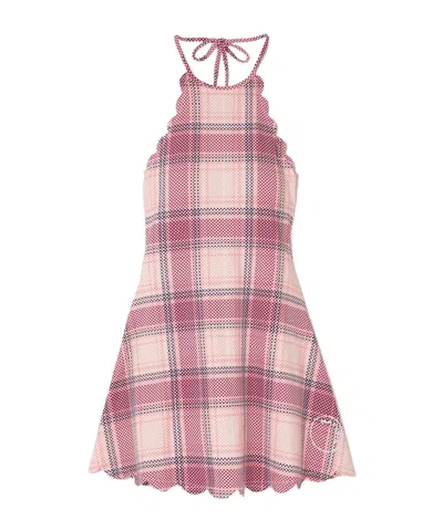 Marysia Scalloped Checked Seersucker Halterneck Tennis Dress In Multi