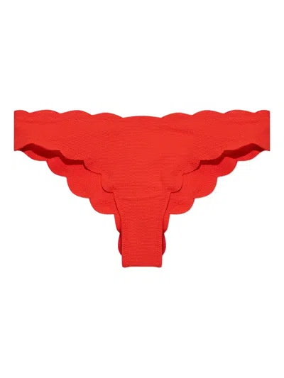 Marysia North Reversible Scalloped Seersucker Mid-rise Bikini Briefs In Red