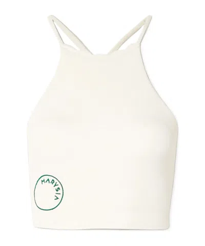 Marysia Steffi Scalloped Stretch Recycled-seersucker Sports Bra In White