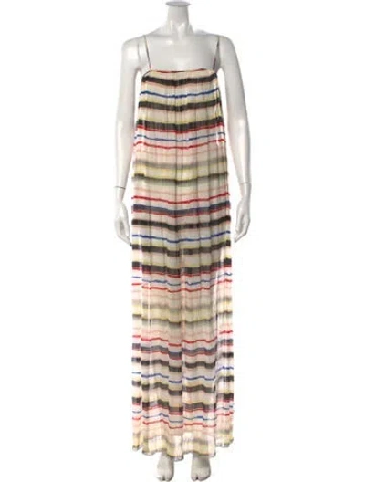 Pre-owned Marysia Striped Long Dress In White