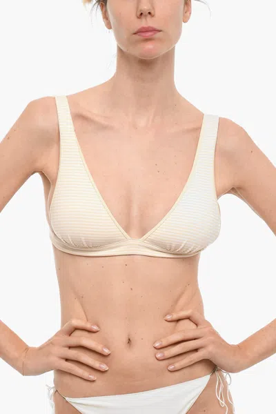 Marysia Striped Triangle Bikini Top In White