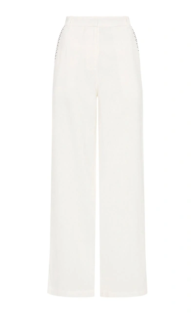 Marysia Wegner Embroidered Linen Wide-leg Trousers In White