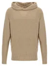Ma'ry'ya Cashmere Blend Wool Hooded Sweater With Side Splits And Cuffed Sleeves In Brown