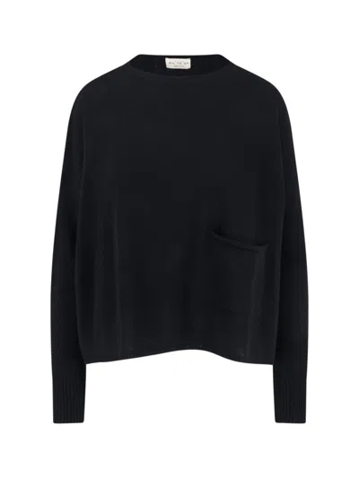 MA'RY'YA BLACK KNIT SWEATER WITH ROUND NECKLINE AND RIBBED FINISHES