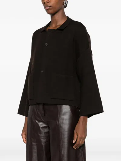 Ma'ry'ya Button-up Wide-sleeve Cardigan In Brown