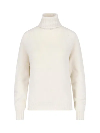 Ma'ry'ya White Cashmere-wool High Neck Ribbed Turtleneck