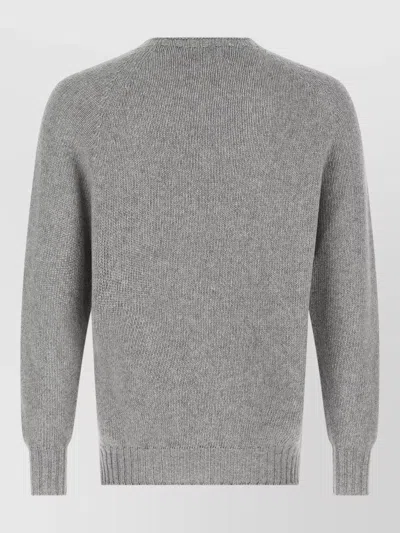 Ma'ry'ya Cashmere Crew Neck Sweater Ribbed Cuffs Hem In Gray