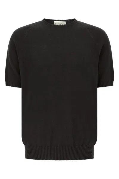 Ma'ry'ya Cotton Crew Neck Short Sleeve Knit In Black