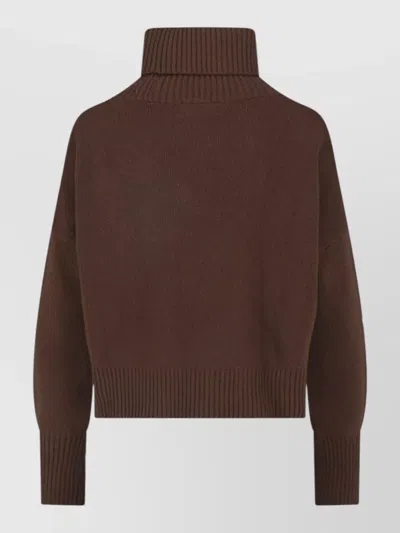 Ma'ry'ya Cropped High Neck Long Sleeve Ribbed Top In Brown