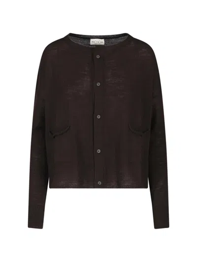 Ma'ry'ya Cropped Virgin Wool Cardigan With Button Closure In Brown