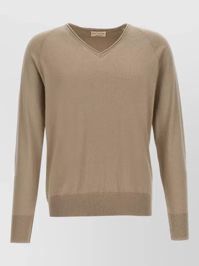 Ma'ry'ya Fine Cotton Sweater V Neck Long Sleeves In Brown