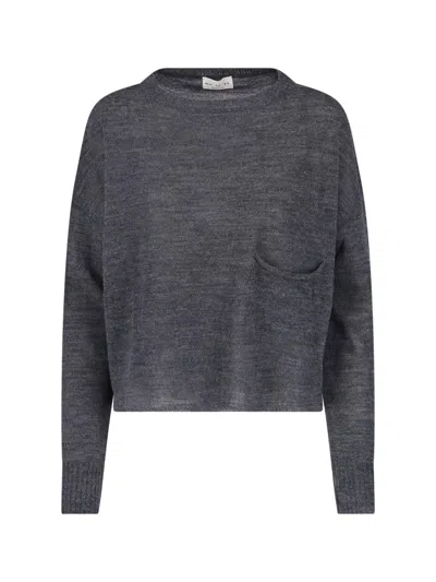 Ma'ry'ya Grey Virgin Wool Patch-pocket Crewneck Sweater In Gray