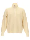 Ma'ry'ya Half Zip Wool Sweater With Cuffed Sleeves And Relaxed Fit In Neutral