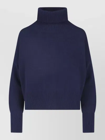Ma'ry'ya Navy Blue Virgin Wool-cashmere Ribbed Turtleneck